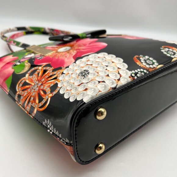 Unbranded Black Glossy Floral Shoulder Bag - Picture 6 of 10